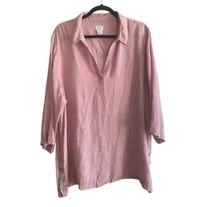 Sigrid Olsen 100% Linen Pink Side-Button Tunic Top Women’s 1X
